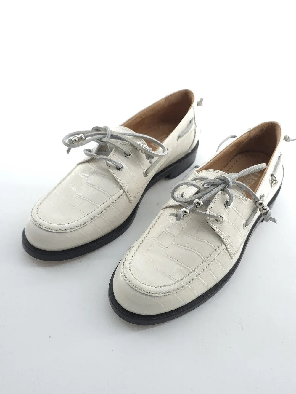 Labucq Nelson Boat Shoe Croc Embossed Ivory Crocco Size EU 41 US 10